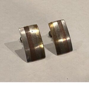 METALES CASADOS TAXCO 925 SILVER COPPER BRONZE BRUTALIST EARRINGS SCREWBACK MCM